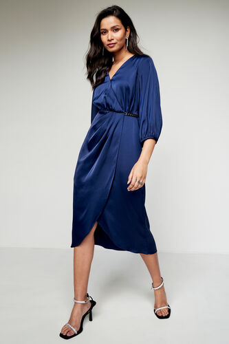 Navy Solid High-Low Dress, Navy Blue, image 4